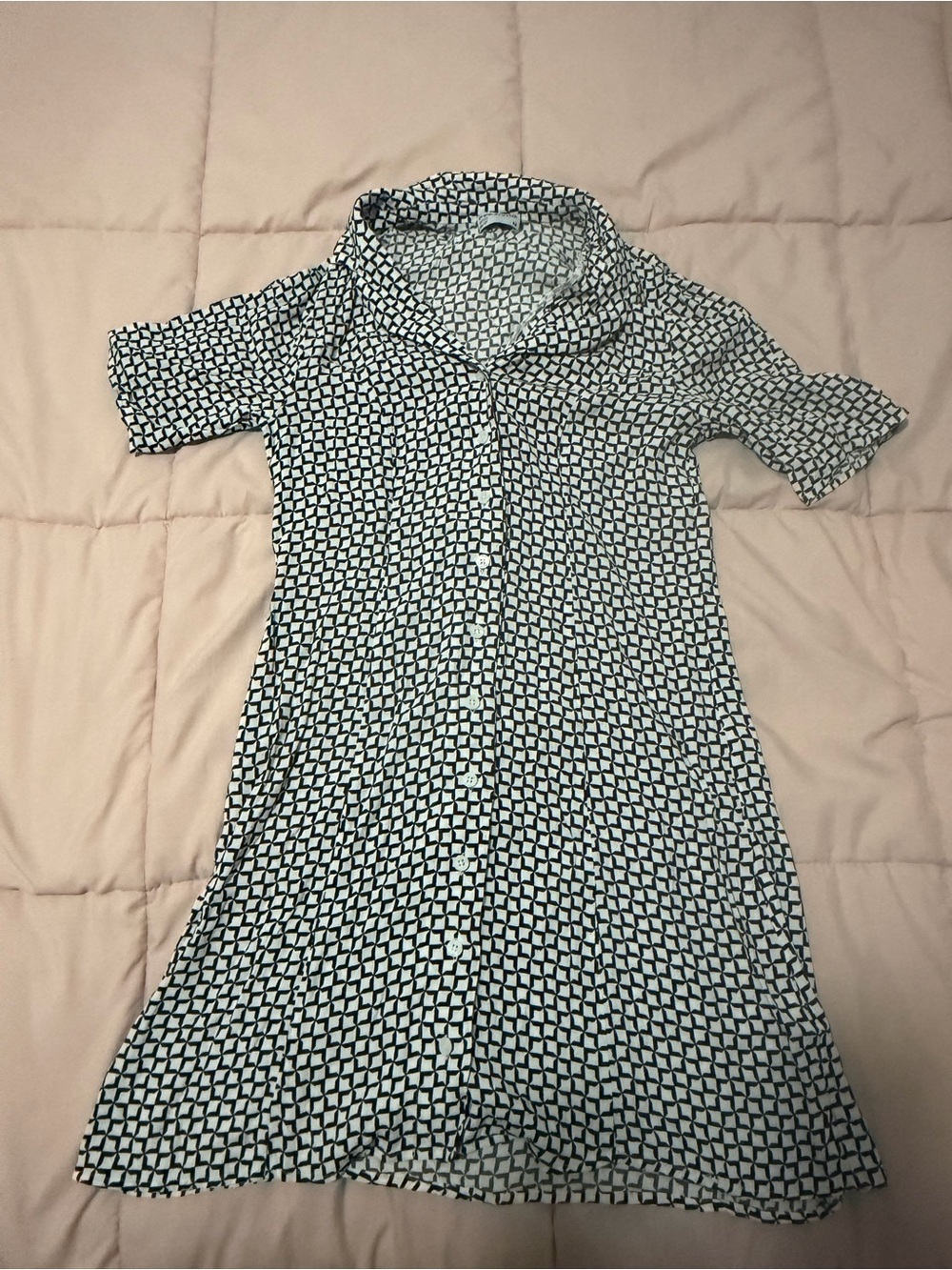 Brown and White Geometric Shirt Dress
